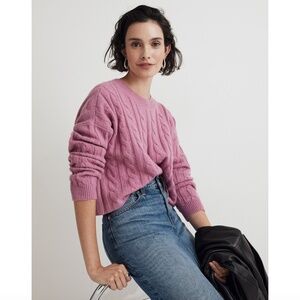 Madewell (Re)sourced Cashmere Cable-Knit Crop Sweater, Light Petunia